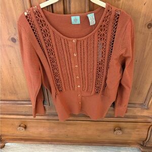 Women's Orange Sweater with Lace Detail